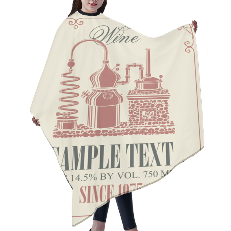 Personality  Vector Label For Wine With Retro Wine Production Hair Cutting Cape