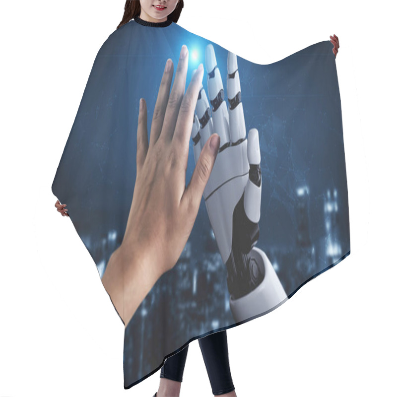 Personality  3D Rendering Artificial Intelligence AI Research Of Robot And Cyborg Development For Future Of People Living. Digital Data Mining And Machine Learning Technology Design For Computer Brain. Hair Cutting Cape