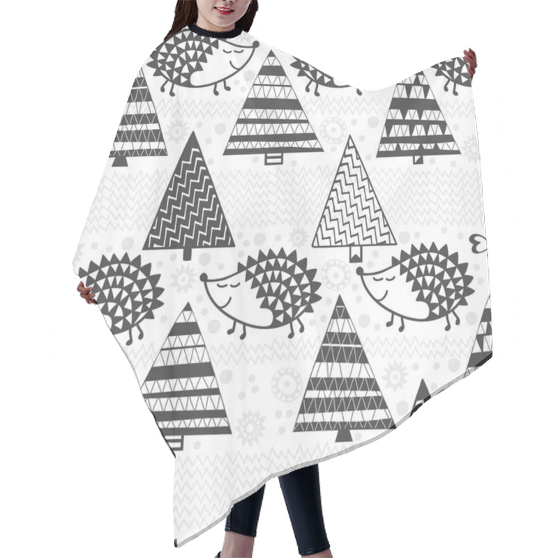 Personality   Seamless  Pattern With Hedgehogs & Fir-trees Hair Cutting Cape