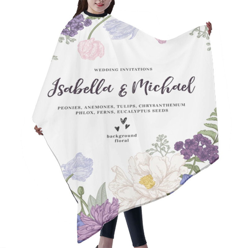 Personality  Wedding Invitation With Flowers Hair Cutting Cape