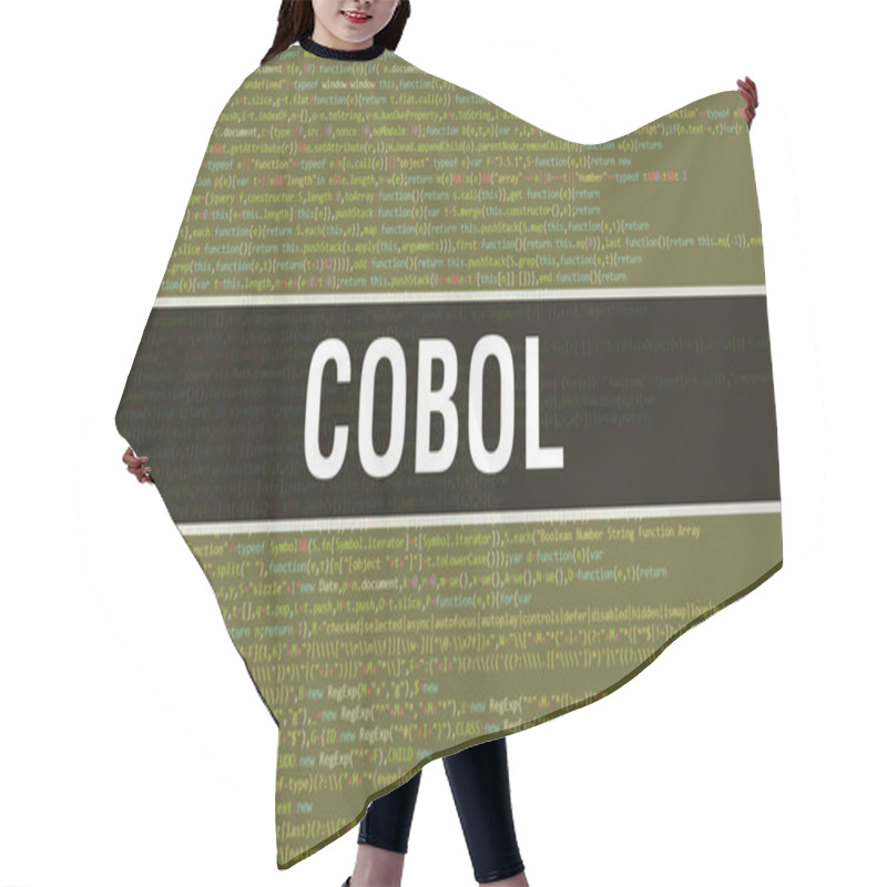 Personality  COBOL Concept Illustration Using Code For Developing Programs And App. COBOL Website Code With Colourful Tags In Browser View On Dark Background. COBOL On Binary Computer Code, Backgroun Hair Cutting Cape