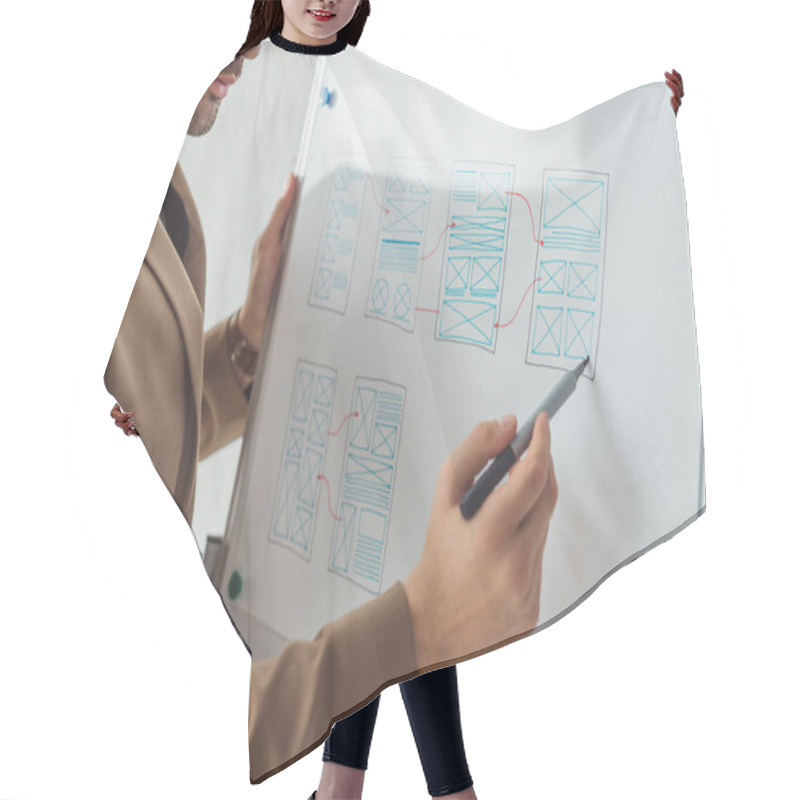 Personality  Cropped View Of Designer Sketching Layouts Of Ux App Interface On Whiteboard In Office Hair Cutting Cape