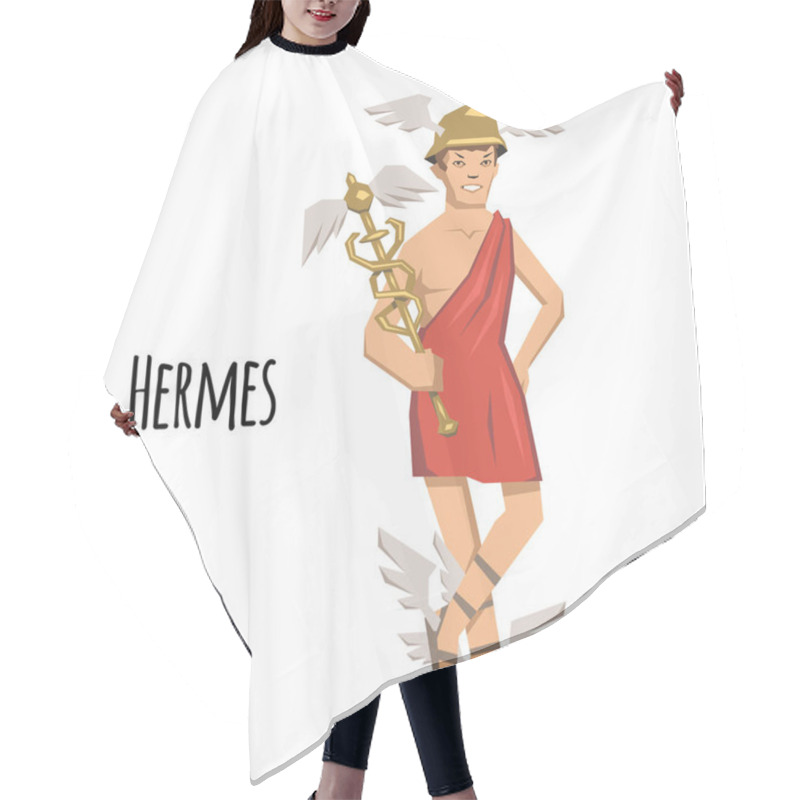 Personality  Hermes, Ancient Greek God Of Roadways, Travelers, Merchants And Thieves, Messenger Of The Gods. Mythology. Flat Vector Illustration. Isolated On White Background. Hair Cutting Cape