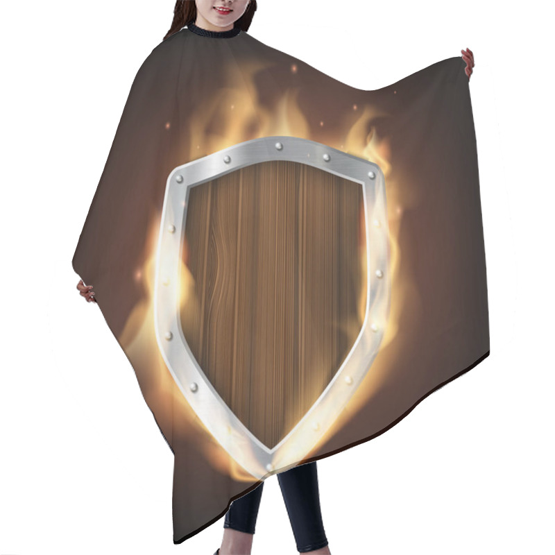 Personality  Icon Military Wooden Shield Is Burning.  Hair Cutting Cape