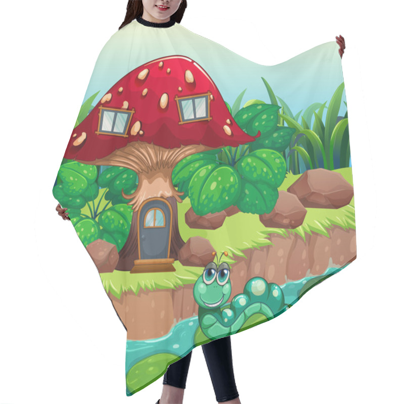 Personality  A Worm Near The Red Mushroom House Hair Cutting Cape