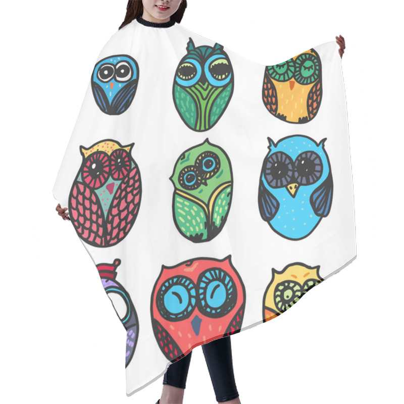 Personality  Owls Hand Drawn Set Hair Cutting Cape