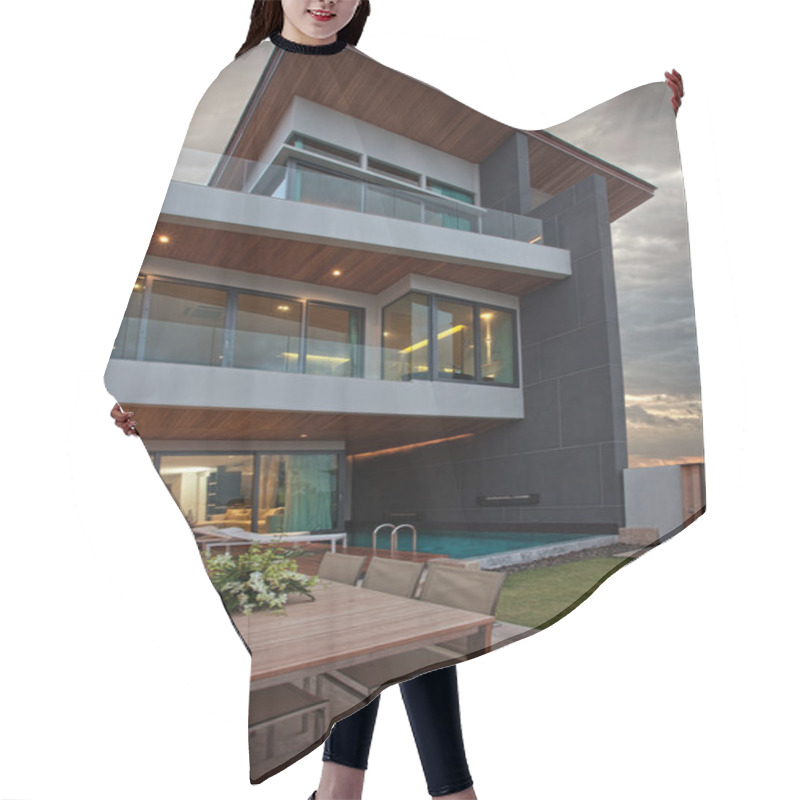 Personality  CView Of Nice Modern Villa In Summer After Sunset Environment Hair Cutting Cape