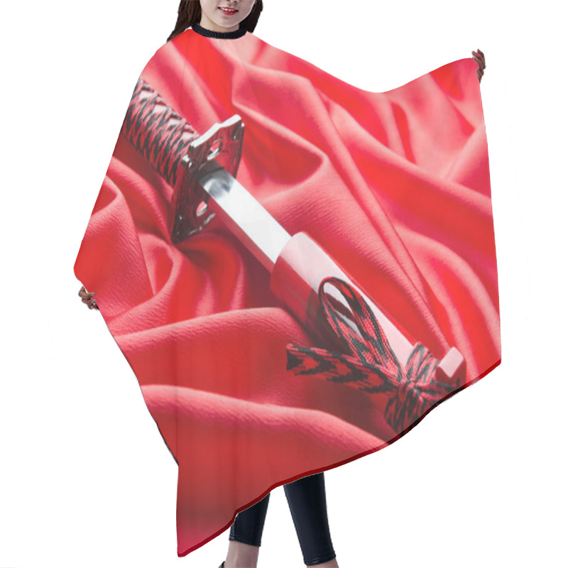 Personality  Japanese Sword Takana On Red Satin Background Hair Cutting Cape