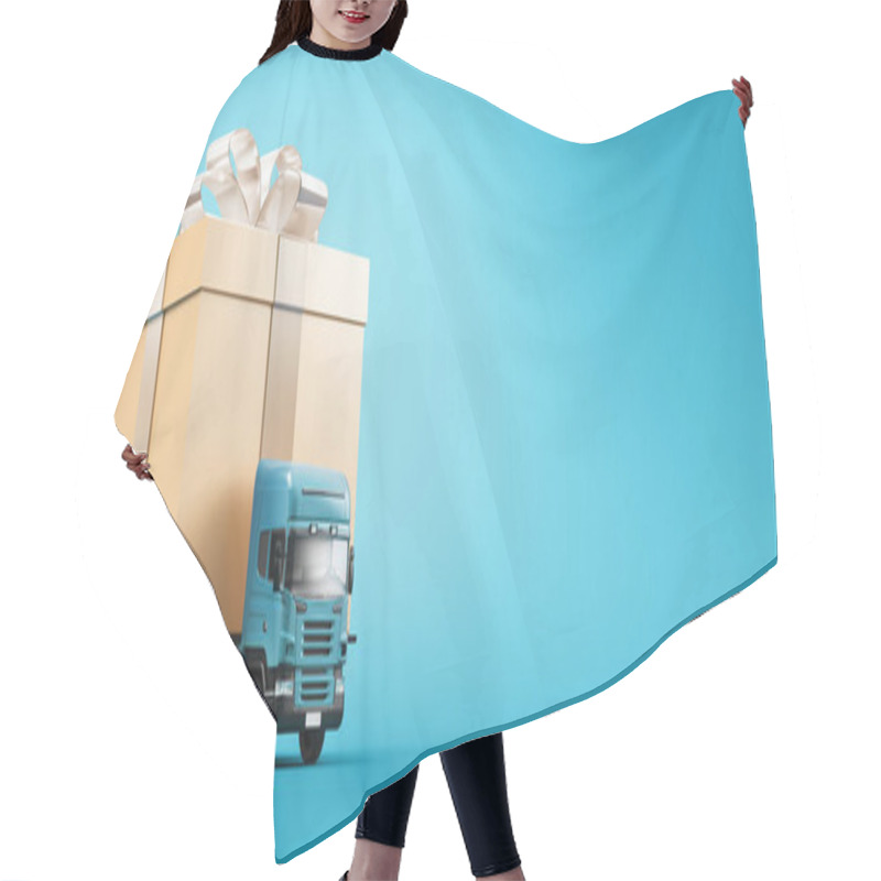 Personality  Present Concept - Tir Or Truck Carrying Gift Box. 3d Rendering Hair Cutting Cape