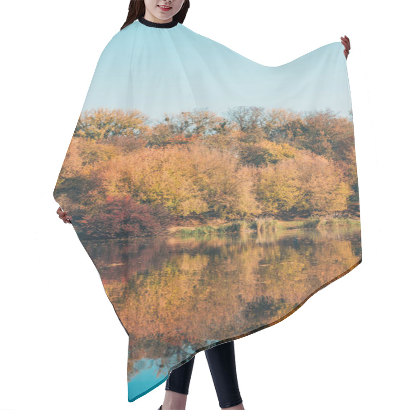 Personality  Golden Trees In Autumnal Forest And Calm Lake Hair Cutting Cape