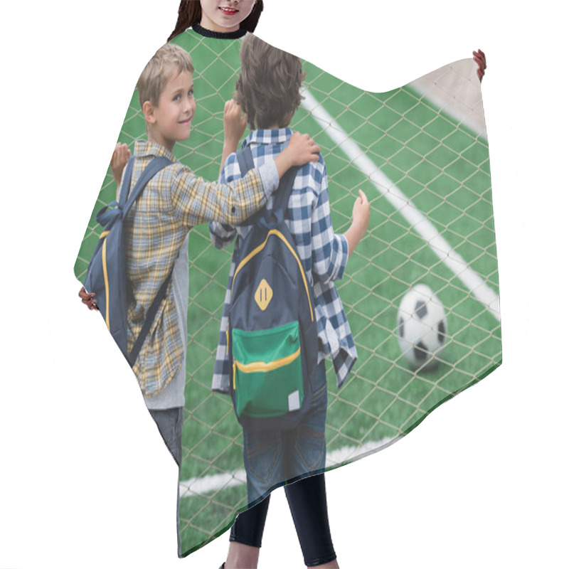 Personality  Schoolboys On Soccer Field  Hair Cutting Cape