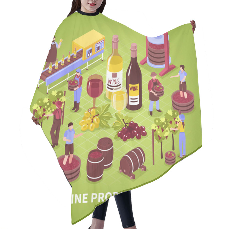 Personality  Wine Production Isometric Illustration Hair Cutting Cape