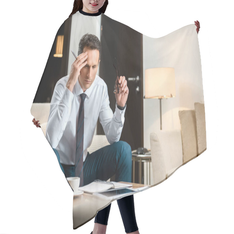 Personality  Businessman Working On Paperwork Hair Cutting Cape