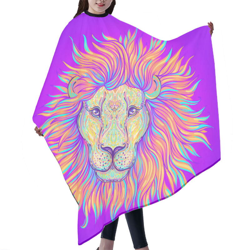 Personality  Patterned Ornate Lion Head. African, Indian, Totem, Tattoo, Sticker Design. Design Of T-shirt, Bag, Postcard And Posters. Vector Isolated Illustration. Zodiac Sign Leo. Hair Cutting Cape