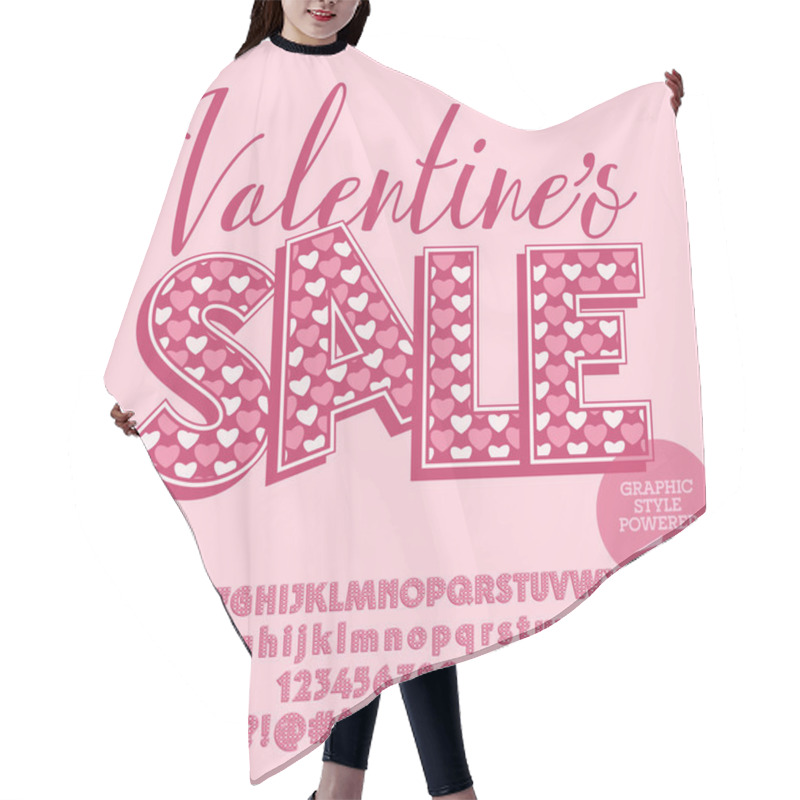 Personality  Vector Promo Poster Saint Valentine's Day Sale. Set Of Pink Retro Alphabet Letters, Numbers And Symbols With Heart Patten. File Contains Graphic Styles Hair Cutting Cape