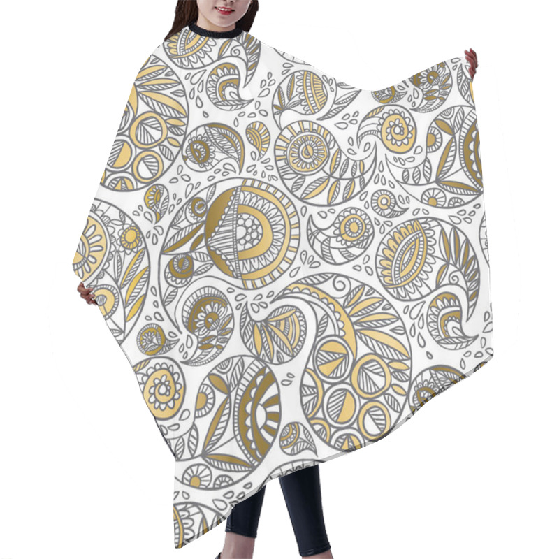 Personality  Decorative Hand Drawn Gold Paisley Seamless Pattern  Hair Cutting Cape