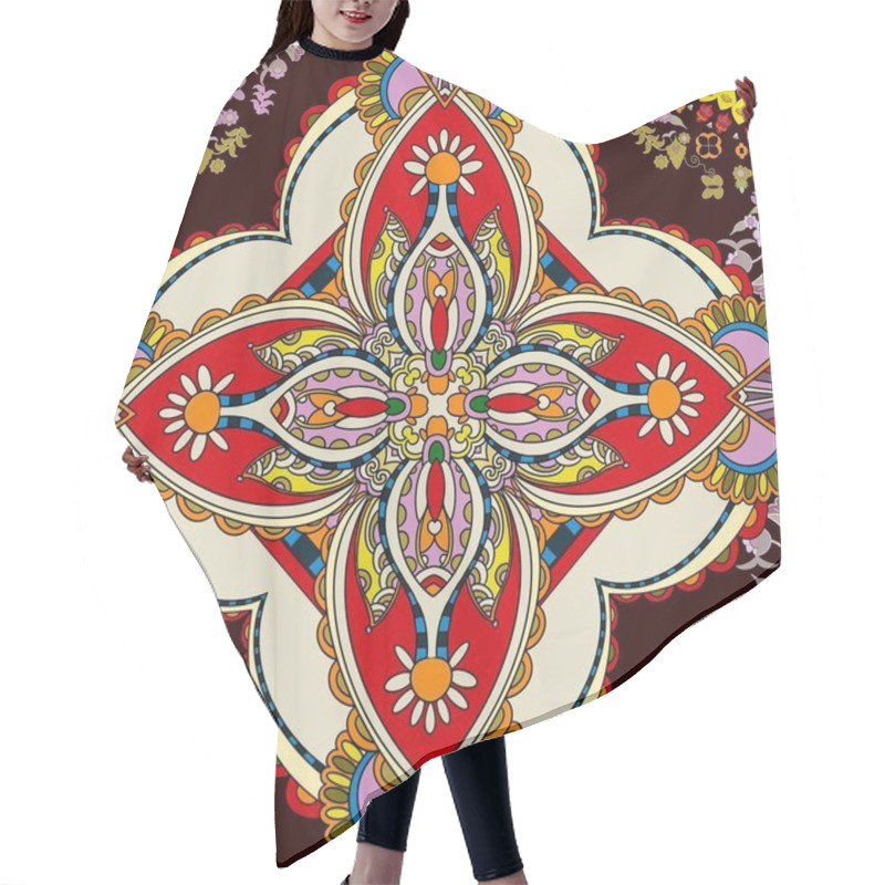 Personality  Arabian  Ethnic Tribal Fabric Pattern In Red-pink Tones, Featuring Delicate Floral Designs That Ethnic A Touch Of Softness And Vibrancy. The Bright And Ethnic Create A Perfect Balance Of Traditiona Arabian Artistry. This Work The Peach Industry.  Hair Cutting Cape