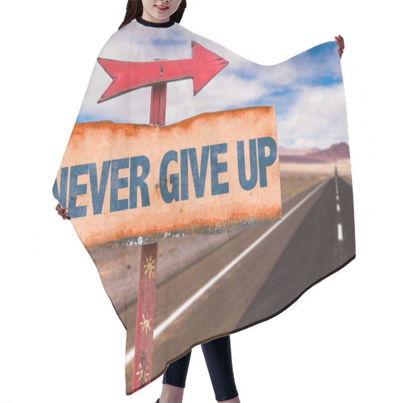 Personality  Never Give Up Sign Hair Cutting Cape