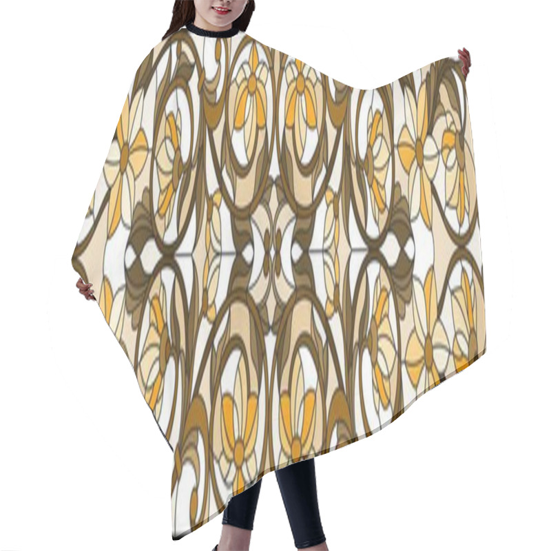 Personality  Illustration In Stained Glass Style With Abstract  Swirls ,flowers And Leaves  On A Light Background,horizontal Orientation, Sepia Hair Cutting Cape