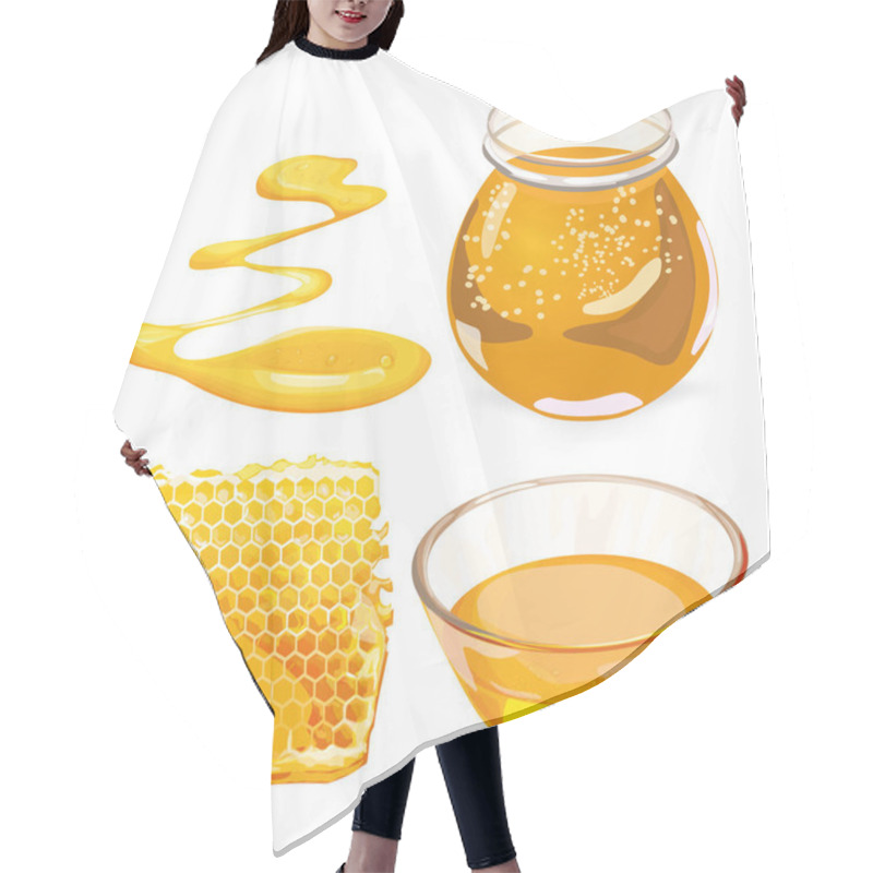 Personality  Vector Illustrations Of Honey In Honeycombs In Jar. Hair Cutting Cape