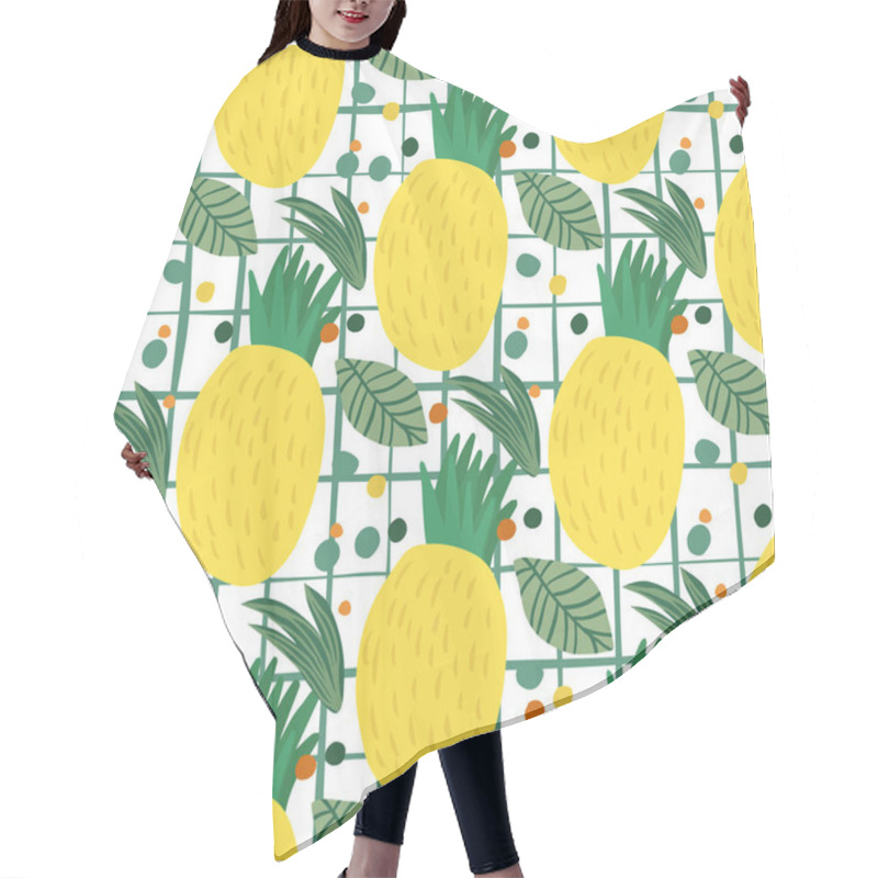 Personality  Pineapple Seamless Pattern On Stripe Background. Hand Drawn Pineapple Hair Cutting Cape