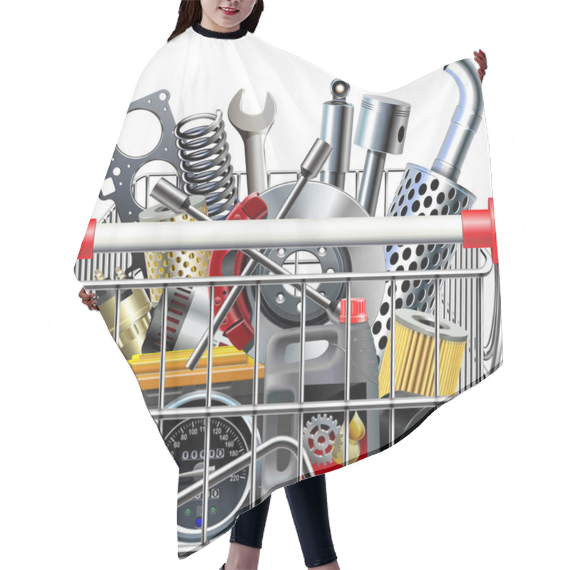 Personality  Vector Supermarket Cart With Car Parts Rear View Hair Cutting Cape