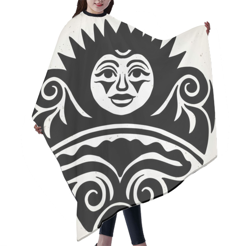 Personality  Tribal Tattoo With The Sun. Authentic Artwork With A Symbol Of The Totem. Vector Graphics Clipart Tattoos Like Maui Hair Cutting Cape