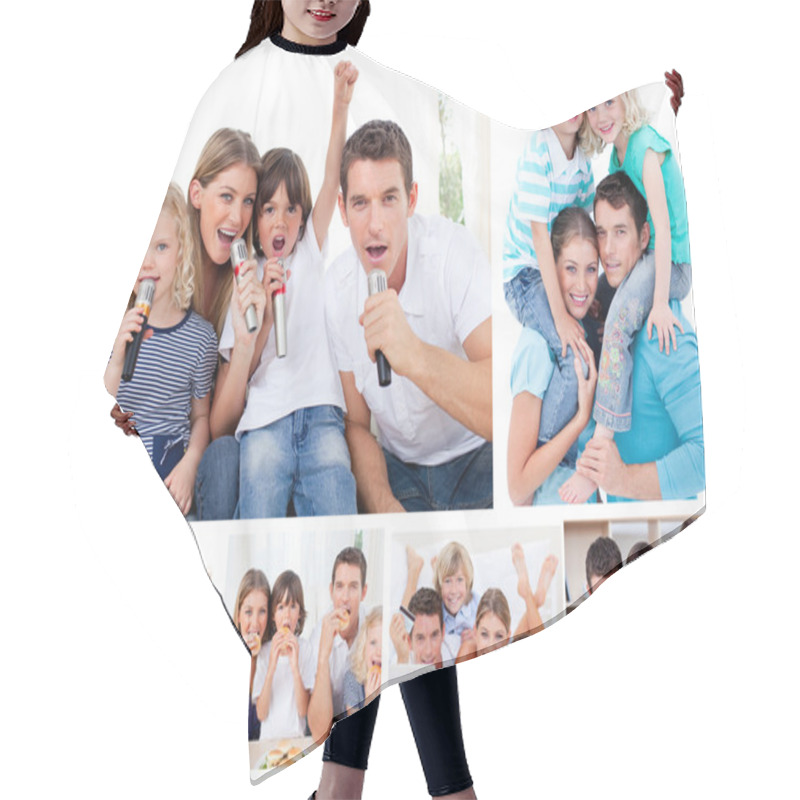 Personality  Collage Of A Family Sharing Moments Together At Home Hair Cutting Cape