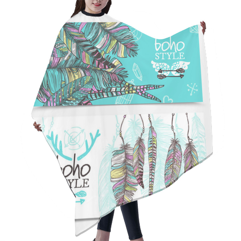 Personality  Sketch Feathers Horizontal Banners Hair Cutting Cape