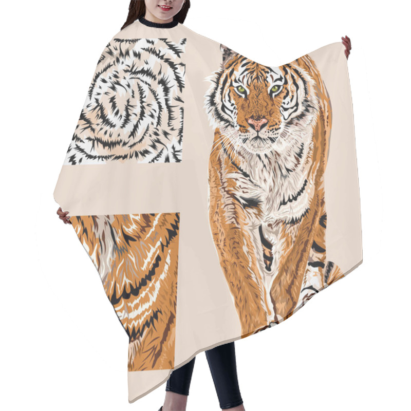 Personality  Vector Sketch Of Walks Bengal Tiger.Textile Leo Pattern.Animal Print.Wildlife. - Vector Hair Cutting Cape