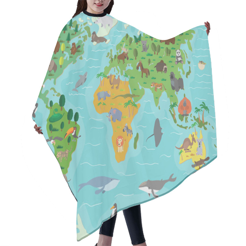 Personality  Animal World. Funny Cartoon Map Hair Cutting Cape