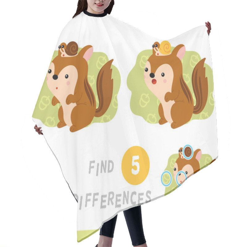 Personality  Find Differences Educational Game For Children, Cartoon Characters Chipmunk And Snail Hair Cutting Cape