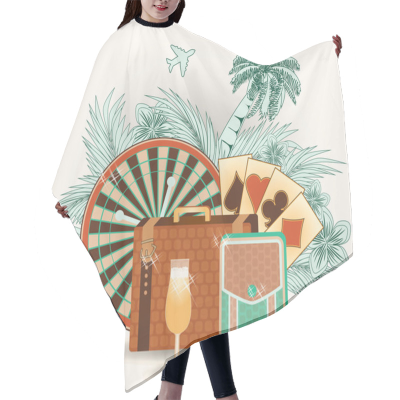 Personality  Summer Travel Casino Postcard, Vector Illustration Hair Cutting Cape