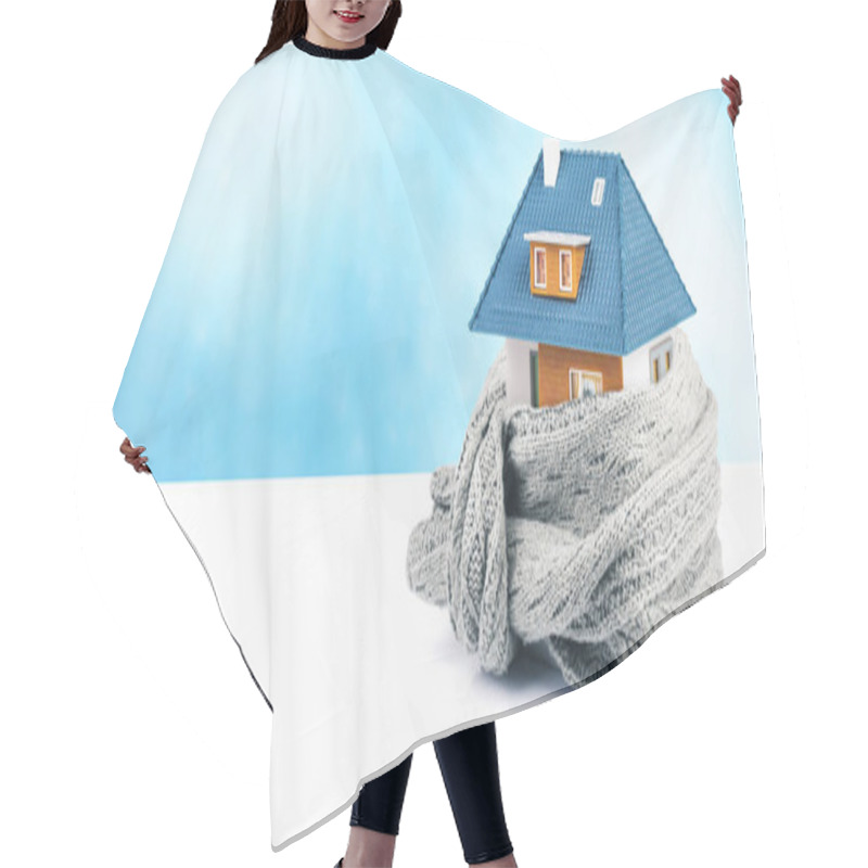 Personality  House Insulation Concept. Copy Space Hair Cutting Cape