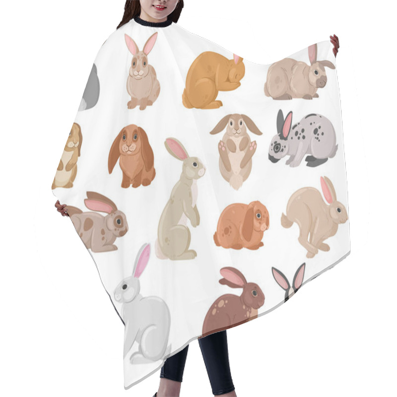 Personality  Cartoon Cute Rabbits. Wildlife Funny Bunny, Spring Eared Hare Animals, White And Brown Fur Domestic Bunnies Flat Vector Illustration Set. Spring Holiday Rabbits Collection Hair Cutting Cape