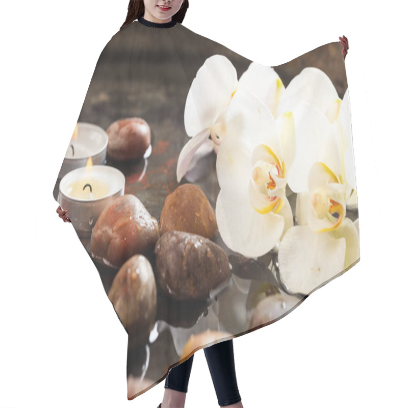 Personality  Orchids And Pebbles In Water Background Hair Cutting Cape