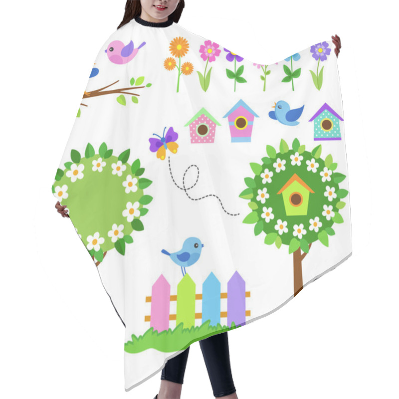 Personality  Garden Set With Birds, Blooming Trees, Flowers And Insects. Hair Cutting Cape