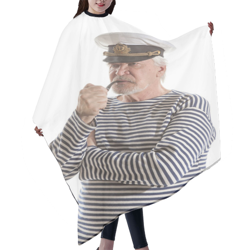 Personality  Old Sailor Man Smokes Pipe Hair Cutting Cape