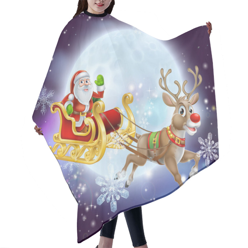 Personality  Santa Christmas Sleigh Moon Hair Cutting Cape