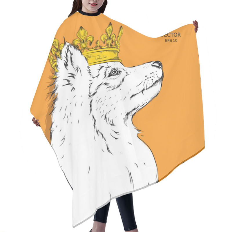 Personality  Hand Drawn Image Portrait Of Dog In The Crown. Use For Print, Posters, T-shirts. Vector Illustration. Hair Cutting Cape