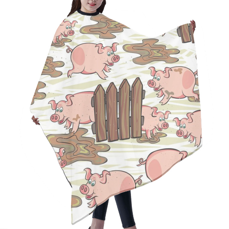 Personality  Happy Pink Dirty Pig Free Run Animal Wildlife Seamless Pattern On Messy White Background Hair Cutting Cape