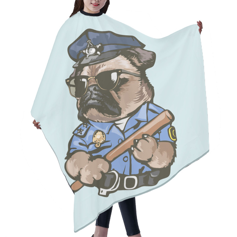 Personality  Cartoon Funny Pug Dog Police Officer Illustration Hair Cutting Cape