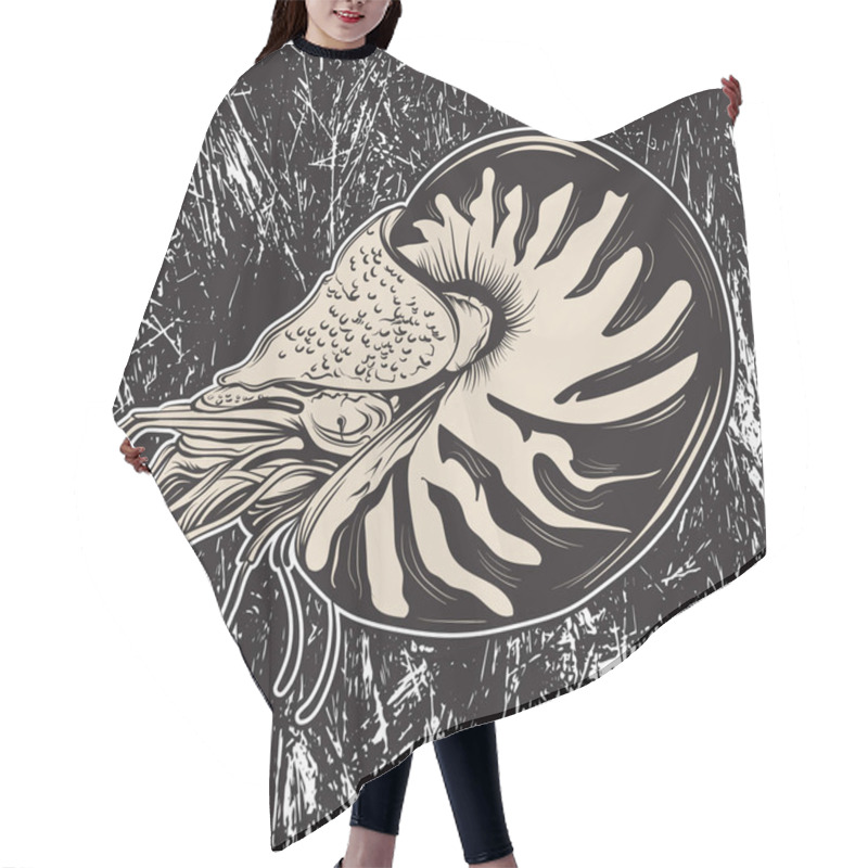 Personality  Vector Hand Drawn Illustration Of Shellfish Nautilus In Realistic Style. Hair Cutting Cape