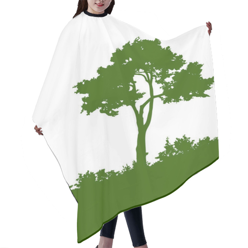 Personality  Green Silhouette Of A Tree On The White Background Hair Cutting Cape