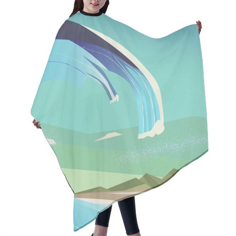 Personality  Big Ocean Wave And Tropical Island.Vector Blue Background Hair Cutting Cape