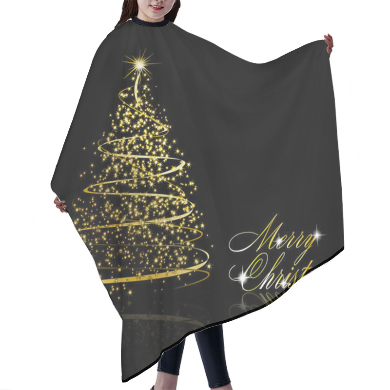 Personality  Abstract Golden Christmas Tree On Black Background Hair Cutting Cape