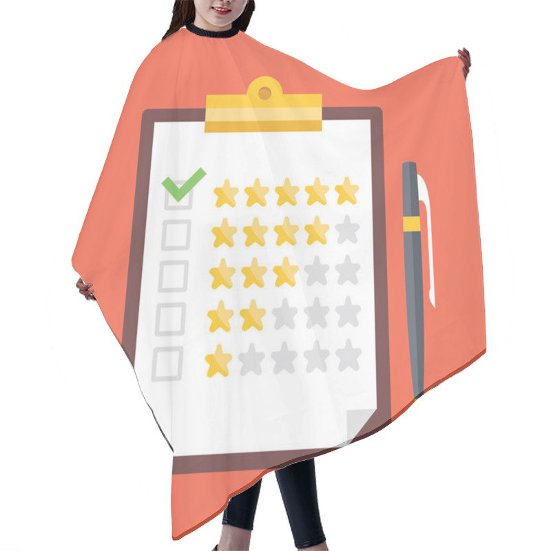 Personality  Clipboard With Rating Stars And Pen. Quality Control, Customers Reviews, Service Rating Concepts Hair Cutting Cape