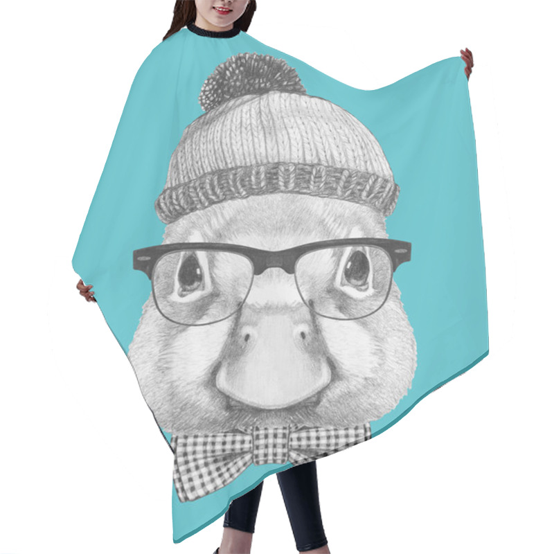 Personality  Portrait Of Duck With Hat, Glasses And Bow Tie Hair Cutting Cape