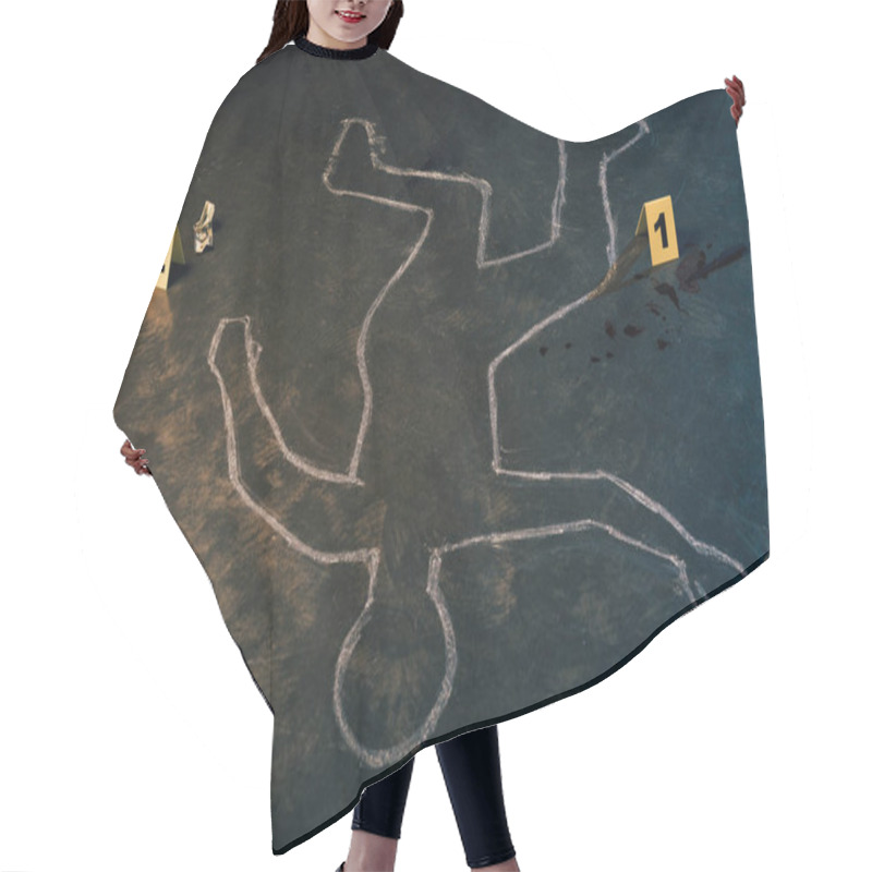 Personality  Chalk Outline And Evidence Markers At Crime Scene Hair Cutting Cape