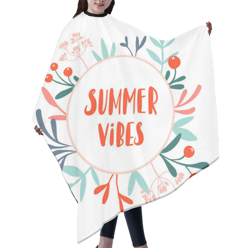 Personality  Summer Vibes. Round Floral Wreath With Letters Hair Cutting Cape